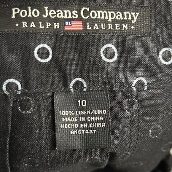 Ralph Lauren Polo Womens Black Blue Pleated Linen Mini Skirt Circle Print Sz 10 - Picture 4 of 5